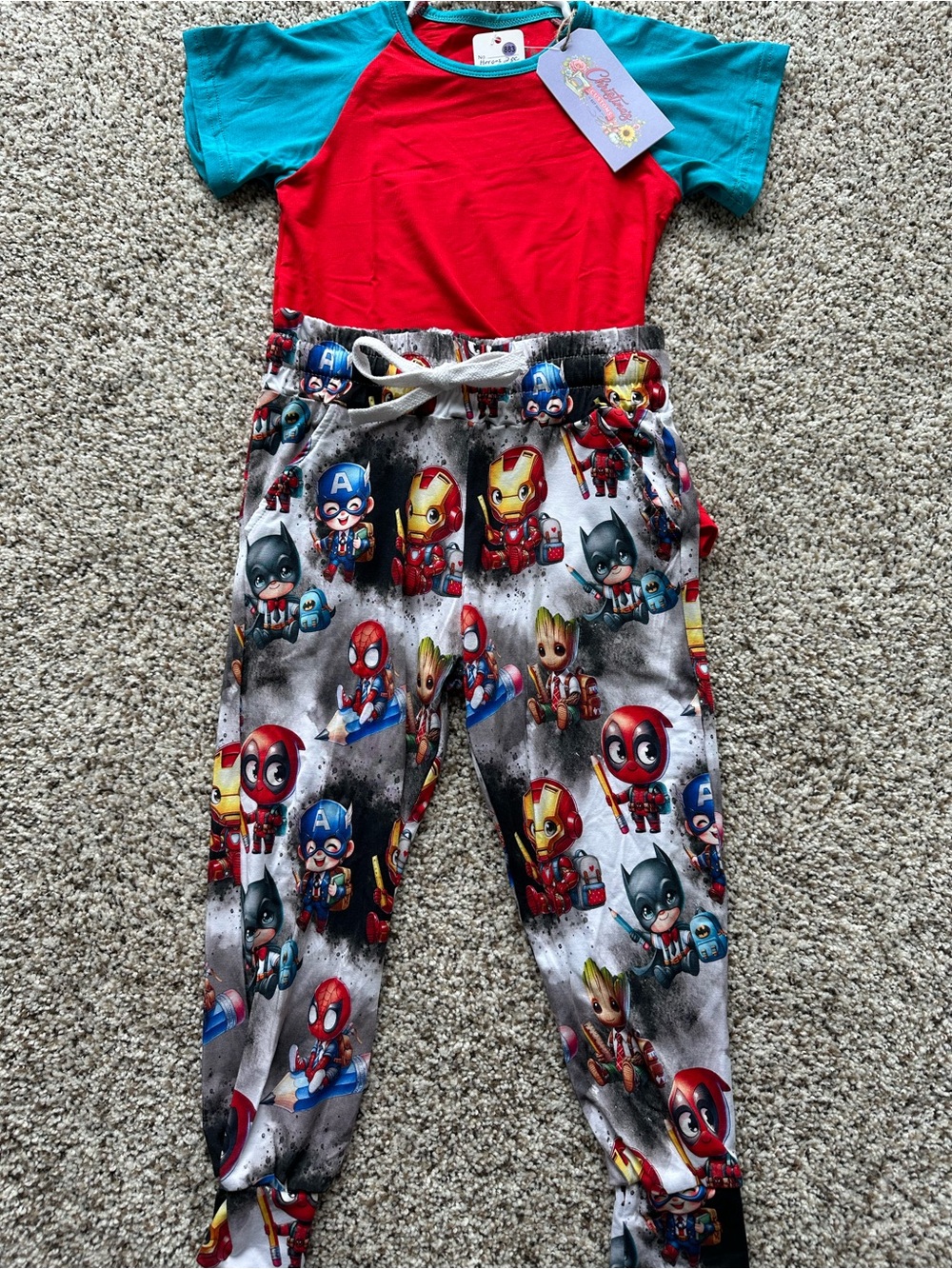 Kids Marvel Character Bamboo Set - Red & Teal Top with Superhero Joggers
